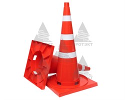 Конус дорожный с 3 белыми полосами КС-3.4, цельнолитой - фото 22062